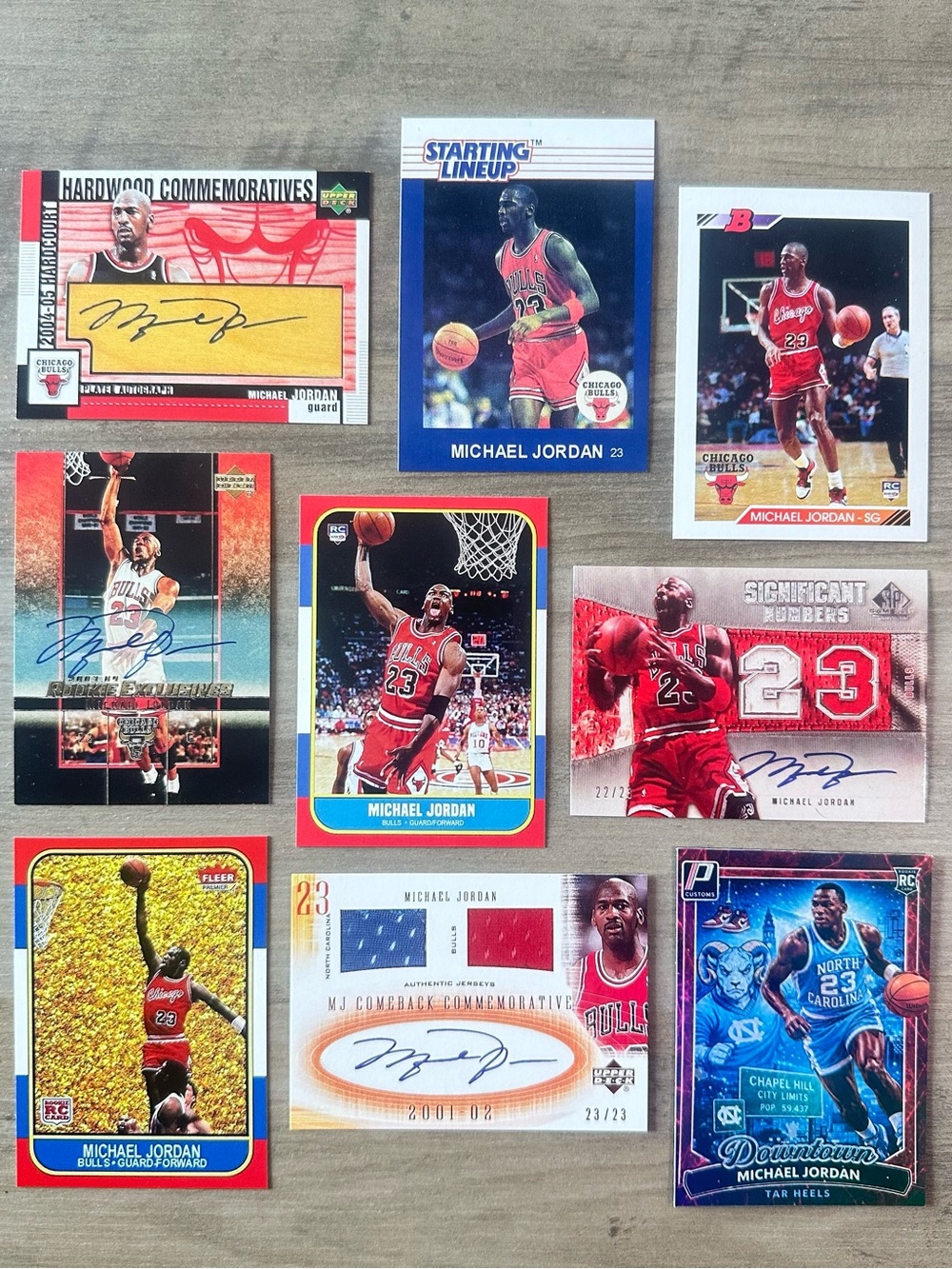 Michael Jordan Signed Rookie Lot of (9) Downtown Fleer UD Novelty Cards.